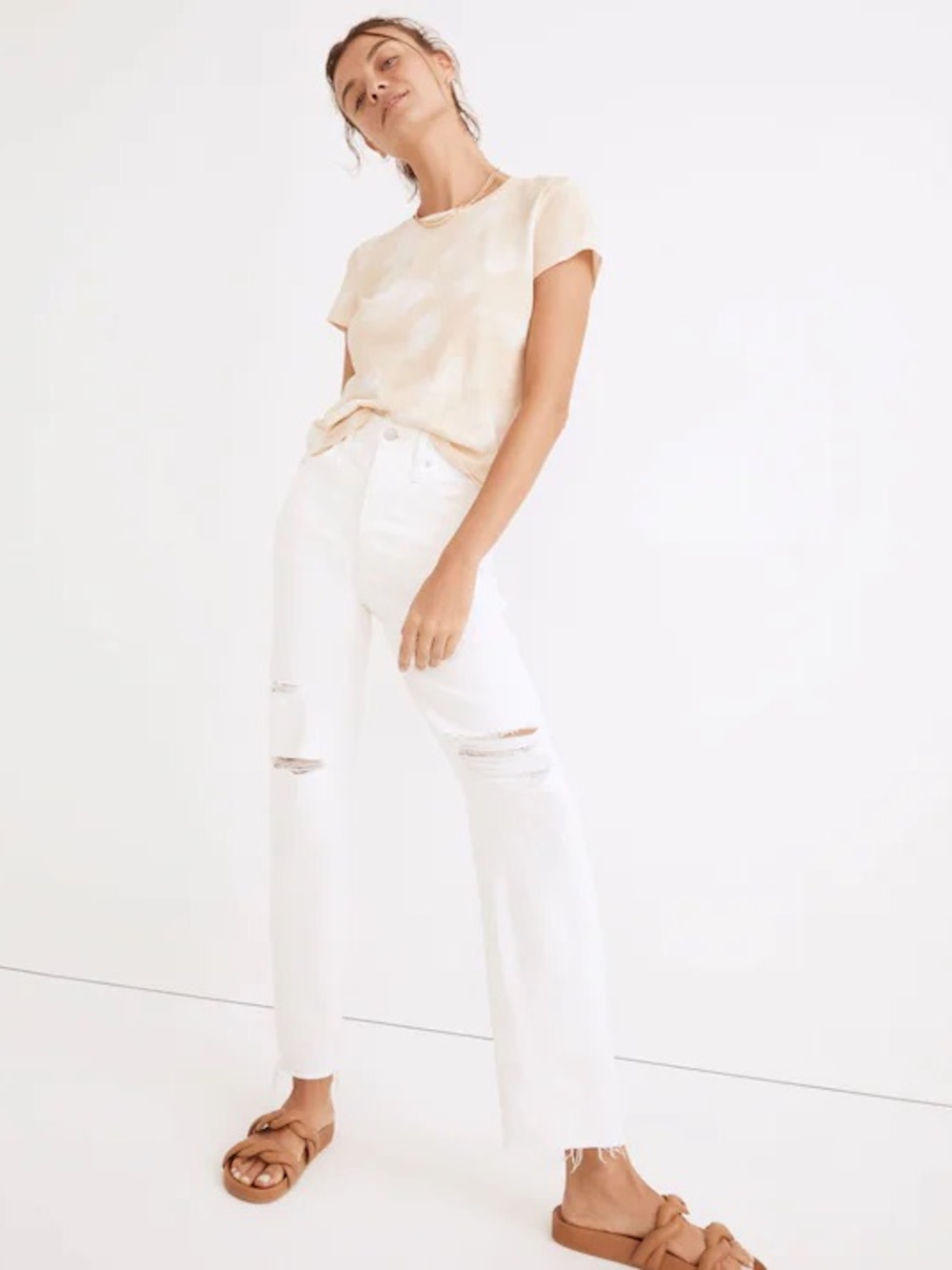 The Madewell Perfect Vintage Straight Jean in Tile White: Ripped-Knee Edition